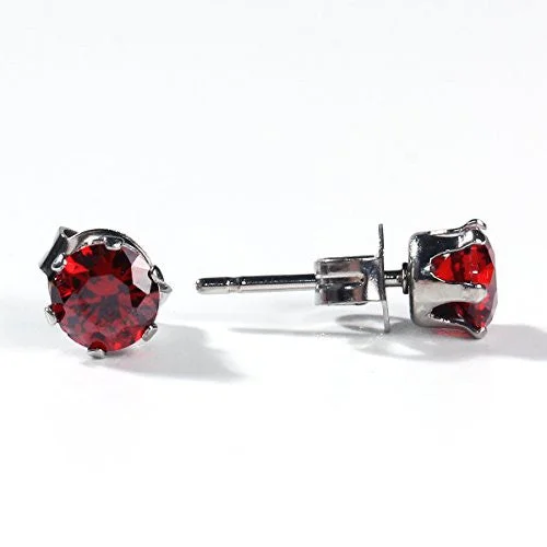 Sterling Silver Drop Earrings-Sexy Sparkles Women's 6mm Stainless Steel Round Red Cubic Zirconia Stud Earring Silver Plated