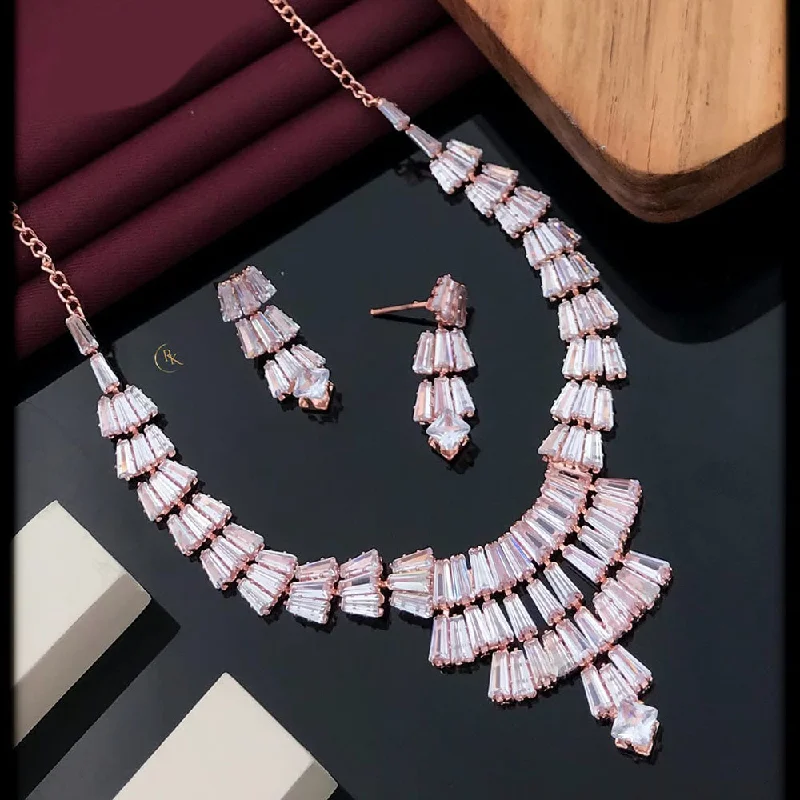 Heart Shaped Necklace-Akruti Collection Rose Gold Plated Crystal Stone Necklace Set