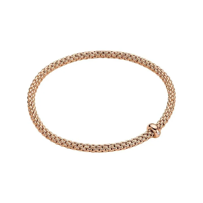 Unique Leather Bracelets-Prima 18ct Rose Gold Fine Link Single Diamond Set Bracelet