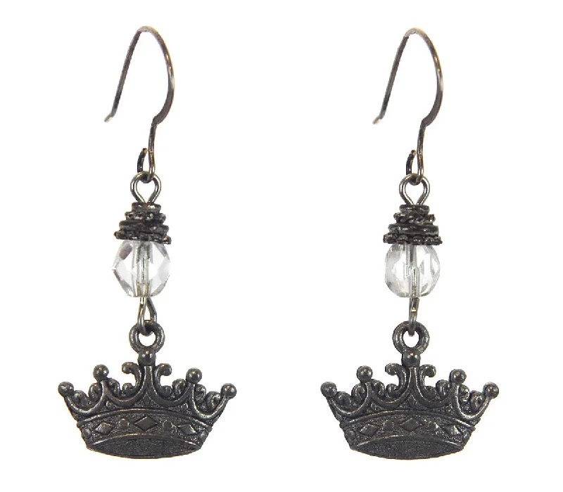 Hoop Earrings with Diamonds-Crown Earrings Pewter