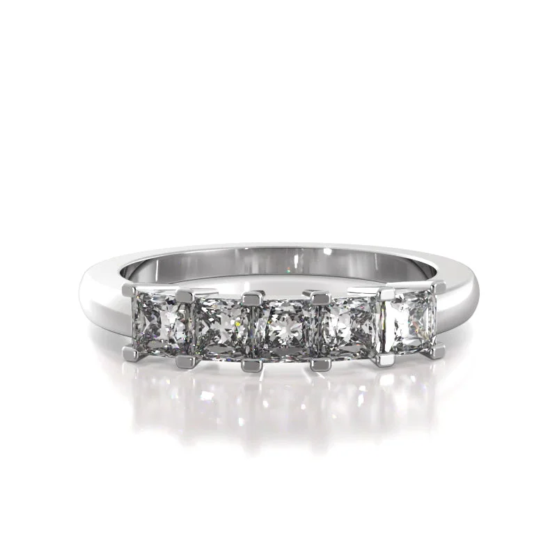 Personalized Gemstone Ring-1.00 ct. Princess Diamond Five Stone Wedding Band