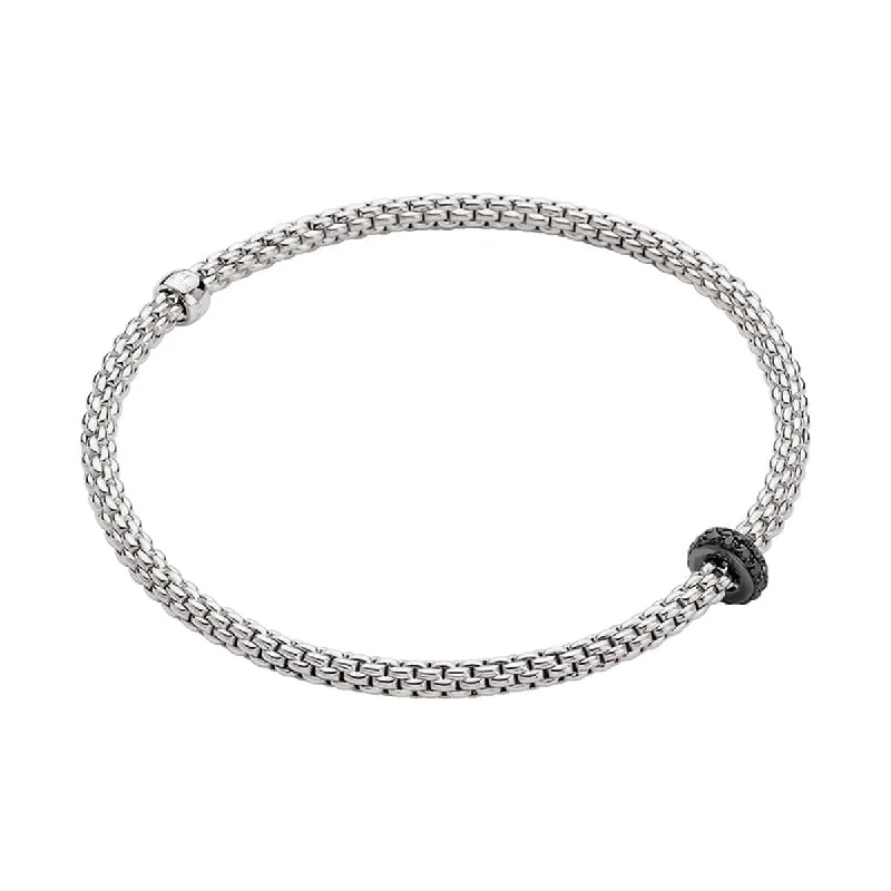 Custom Diamond Tennis Bracelets-Flex'it Prima 18ct White Gold Bracelet With Pave Set Black Diamond Rondel