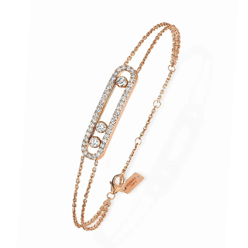 Luxury Silver Bracelets-18ct Pink Gold Move Classique Pave Three Diamond Set Bracelet