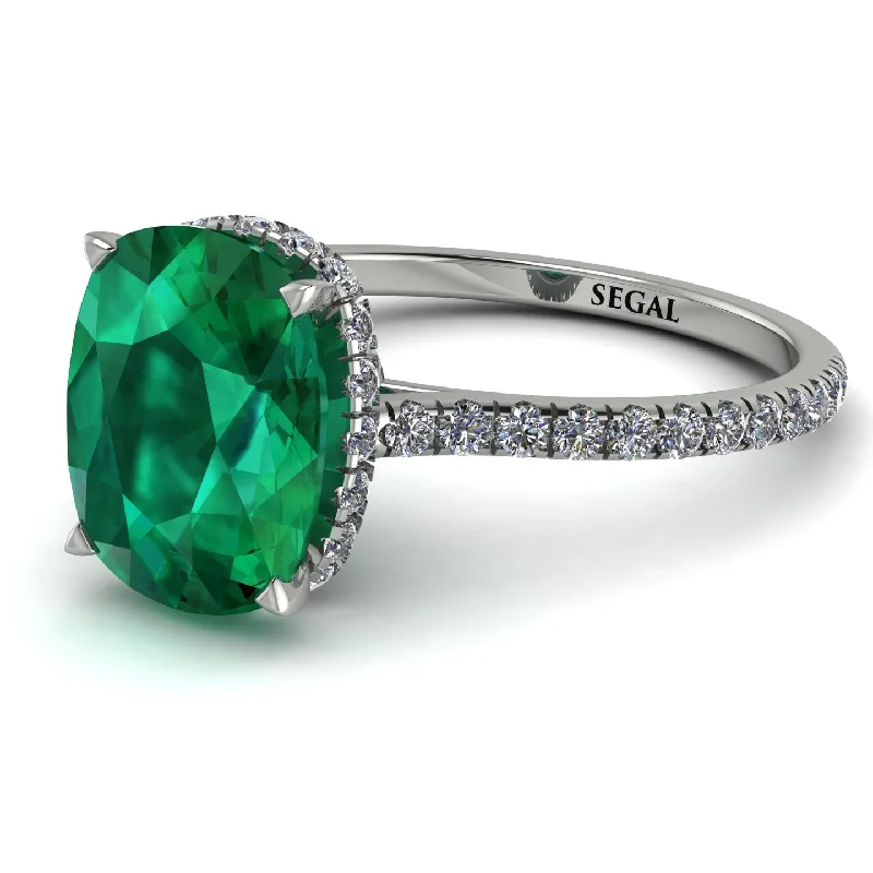 Sparkling Engagement Ring-Hidden Halo Cushion Emerald Ring - Alayna No. 6