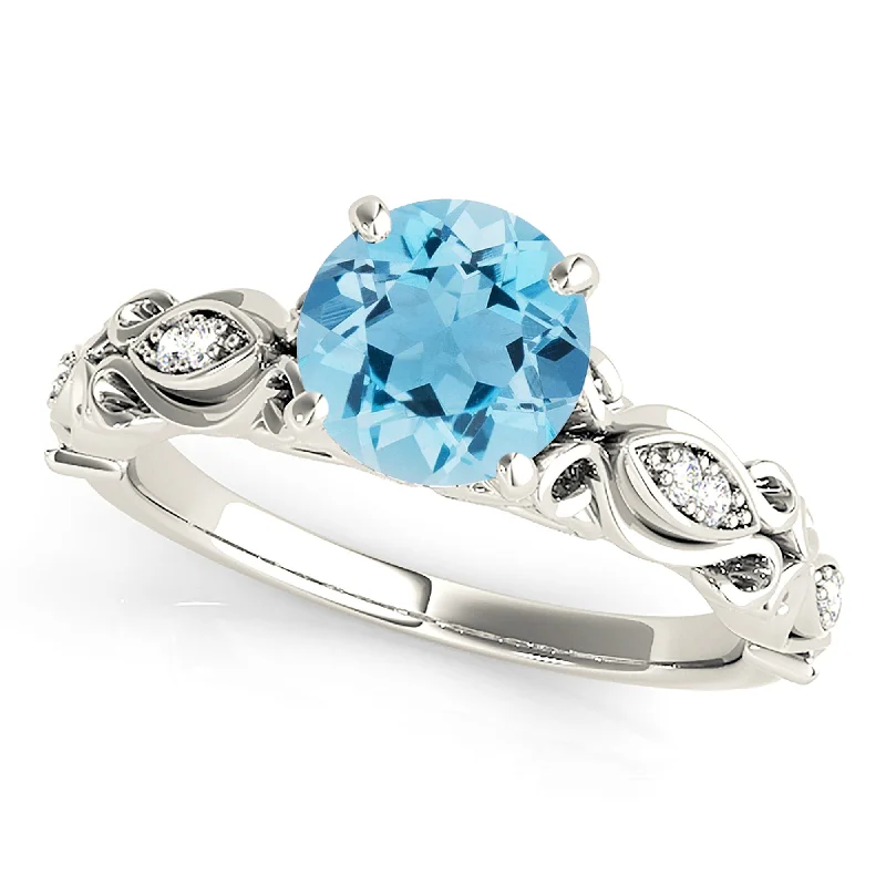 Women's Sapphire Ring-1.75 ct. Genuine Aquamarine Ring With Fancy Hand Carved Shank