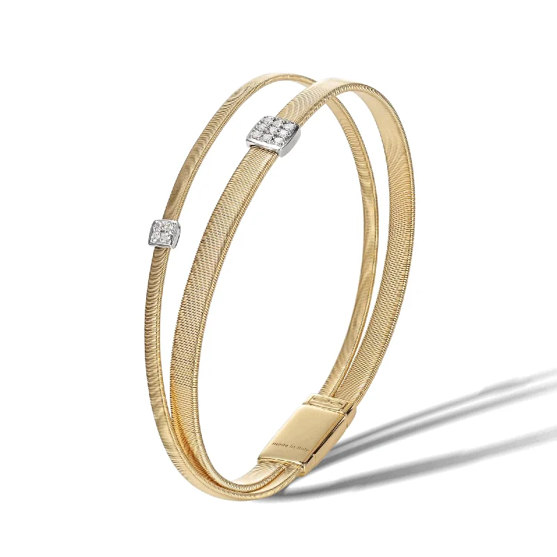 Stackable Bangles Bracelets-Masai 18ct Yellow Gold Double Strand Diamond Set Bracelet