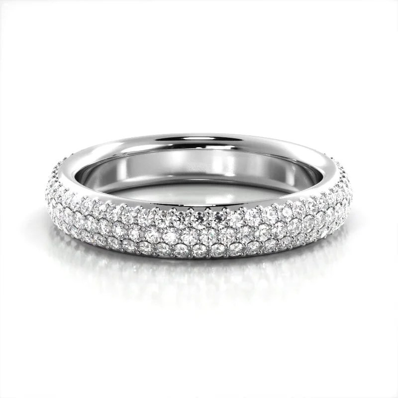 Delicate Silver Ring-1.38 ct. Round Diamond Triple Row Wedding band