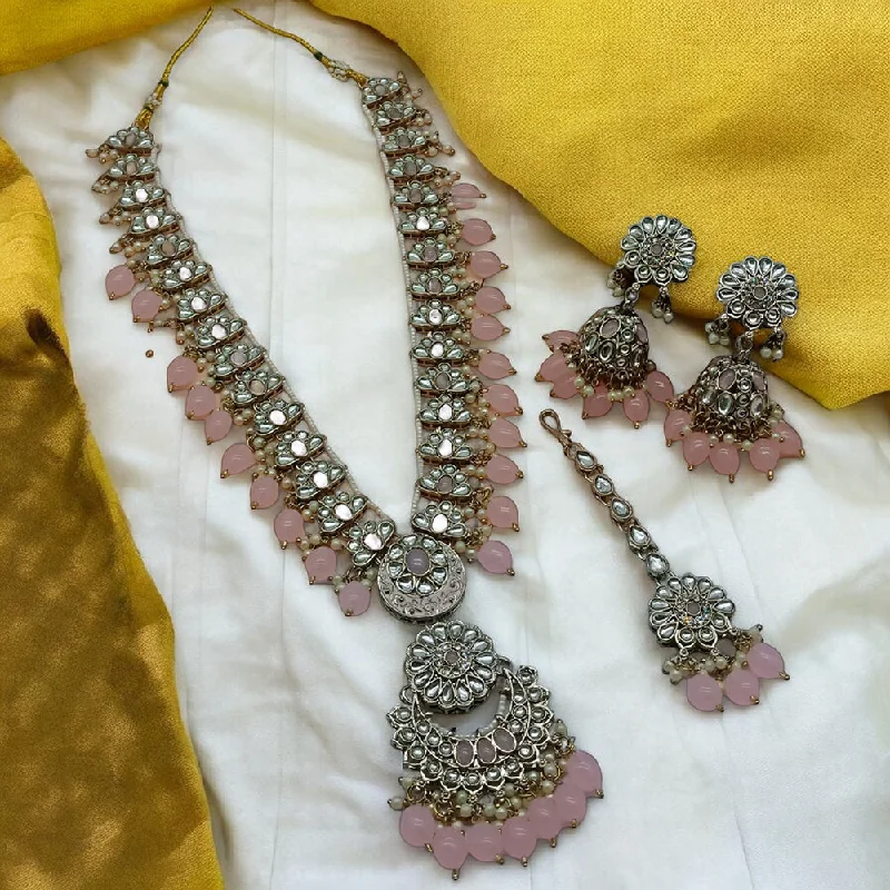 Adjustable Chain Necklace-Gehana Mahal Gold Plated Kundan Stone And Meenakari Long Necklace Set