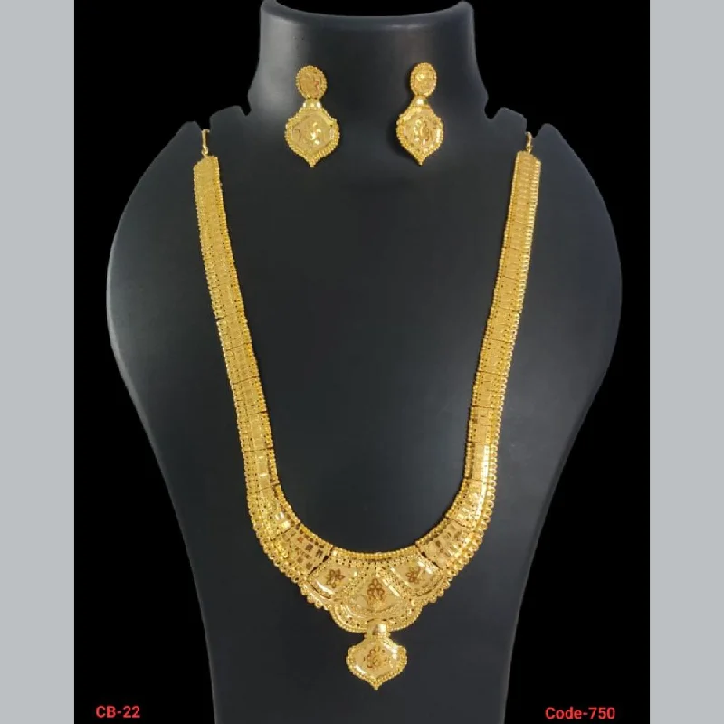 Gold Necklace with Gemstones-Pari Art Jewellery Forming Long Necklace Set