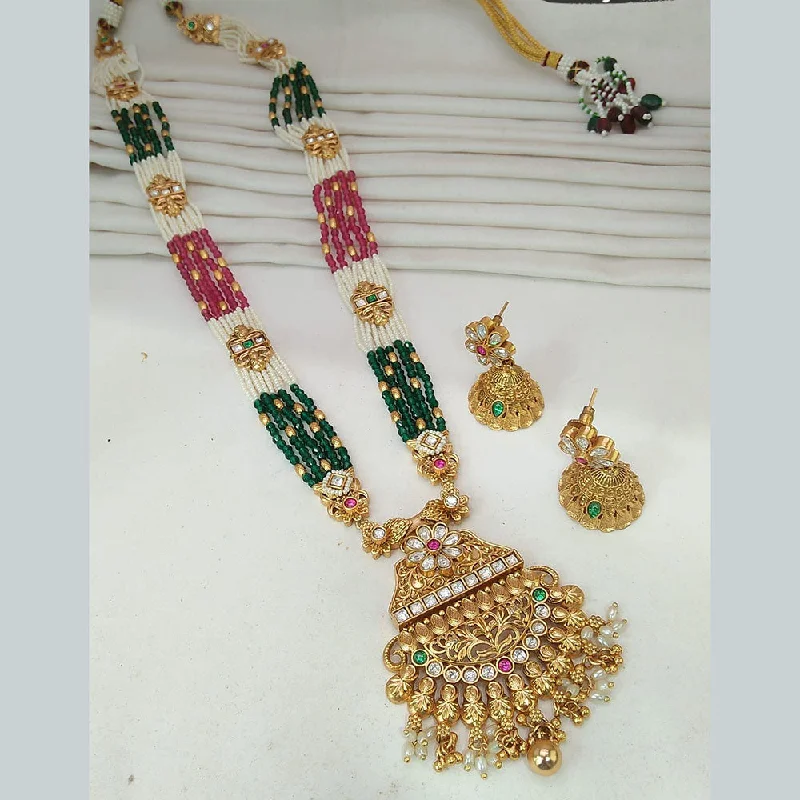 Layered Pendant Necklace-Everlasting Quality Jewels Gold Plated Pota Stone And Pearls Long Necklace Set