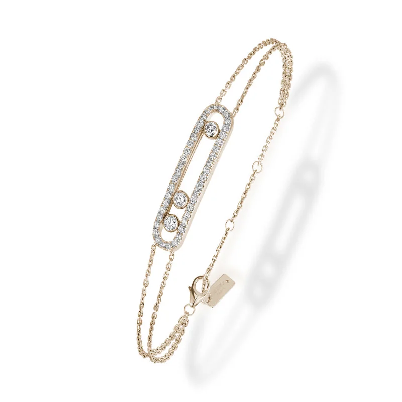 Gold and Diamond Bracelets-18ct Yellow Gold Move Classique Pave Three Diamond Set Bracelet