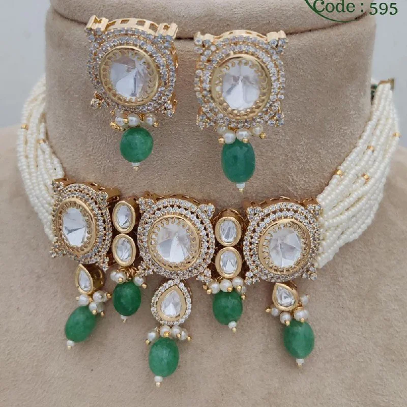 Trendy Chain Necklace-Jewel Addiction Copper Gold Plated Polki Kundan Stone Beads Choker Necklace Set