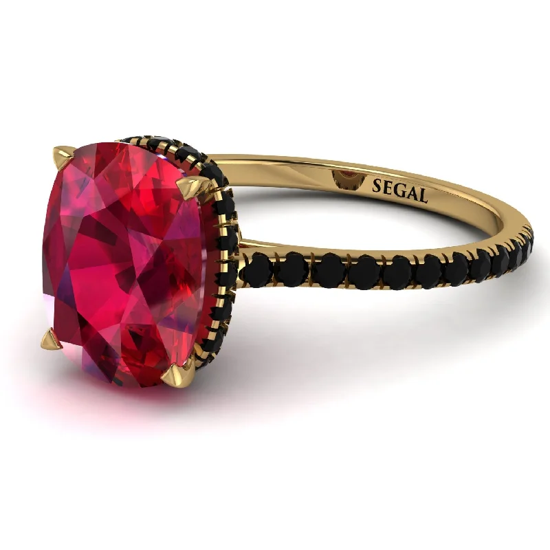 Gold Engagement Ring-Hidden Halo Cushion Ruby Ring - Alayna No. 40