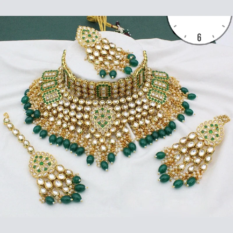 Layered Silver Necklace-Manisha Jewellery Gold Plated  Kundan Stone And Beads Choker Necklace Set