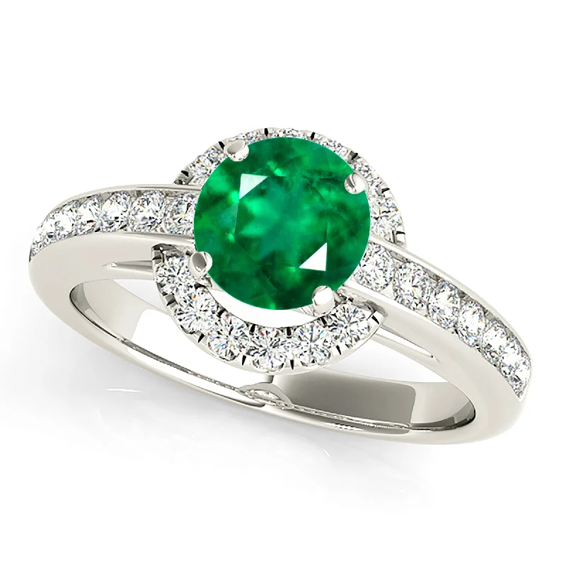 Luxury Engagement Ring-1.75 ct. Genuine Emerald Ring With Halo, Channel Set Diamond Band