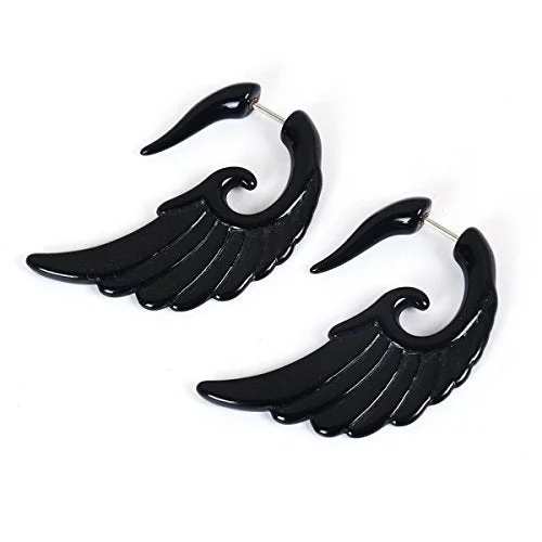 Handmade Earrings-Sexy Sparkles Acrylic 3D Double Sided Ear Post Stud Earrings Black Feather