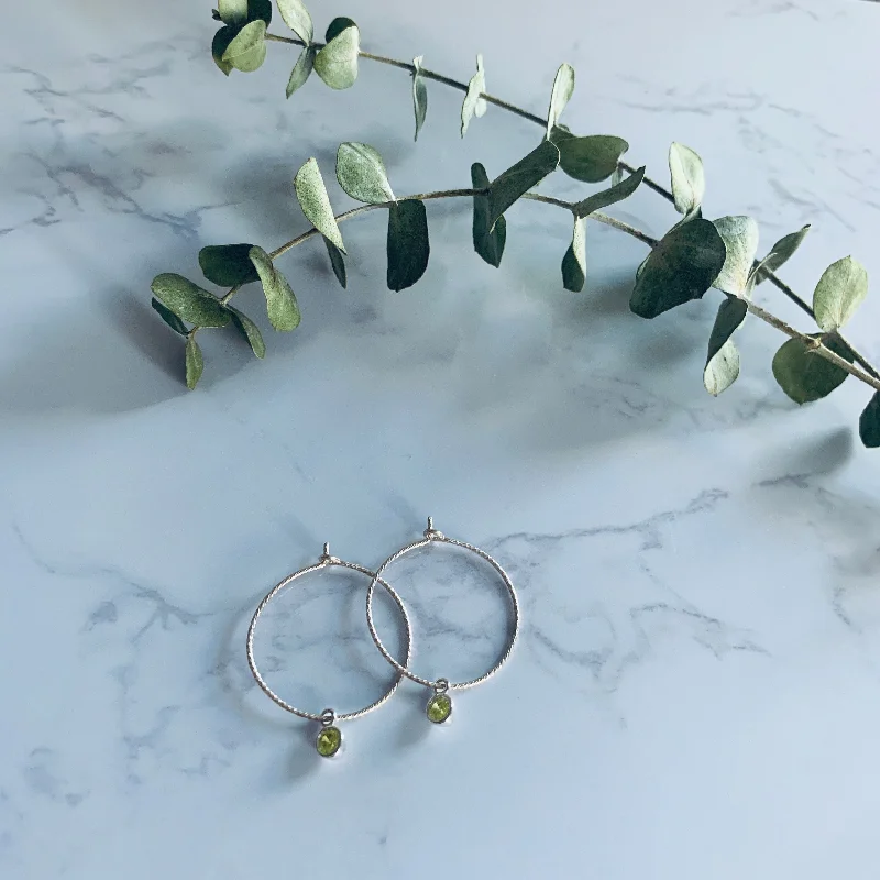 Rose Gold Chain Earrings-Silver Birthstone Hoops