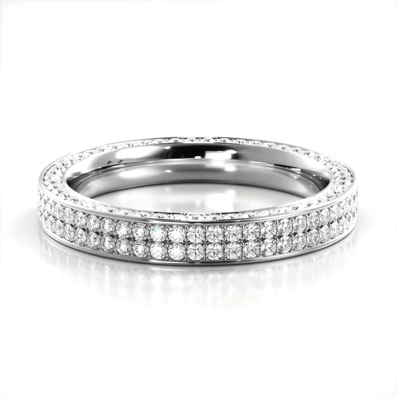 Wedding Engagement Ring Set-1.09 ct. Round Diamond Three Sided Wedding Ring