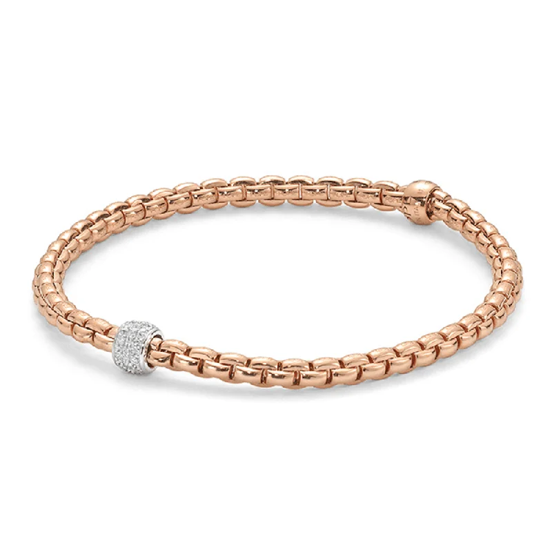 Stackable Silver Bracelets-Eka 18ct Rose Gold Bracelet With Pave Diamond Set Rondel