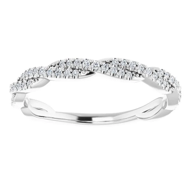 Silver Heart Shaped Ring-Rope Design Delicate Diamond Wedding Band