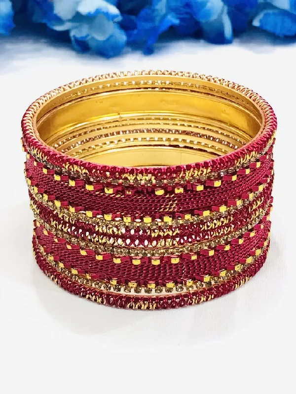 Luxury Pearl Bangle Set-Exclusive Red Color Design Metal Bangles For Women