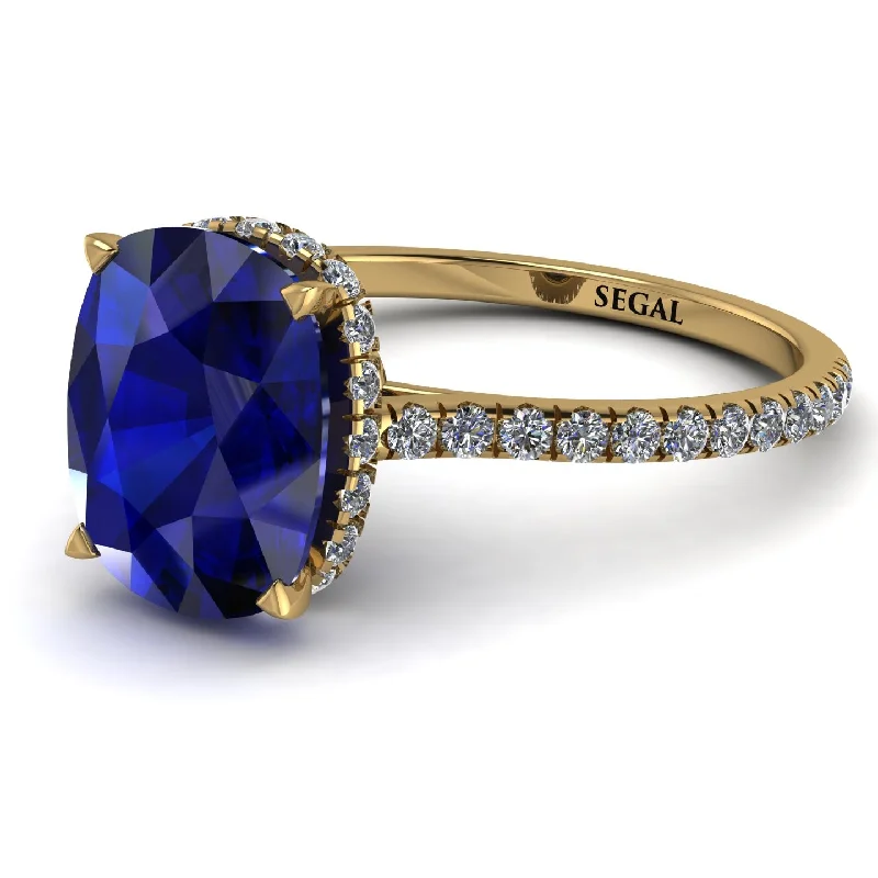 Modern Cocktail Ring-Hidden Halo Cushion Sapphire Ring - Alayna No. 13