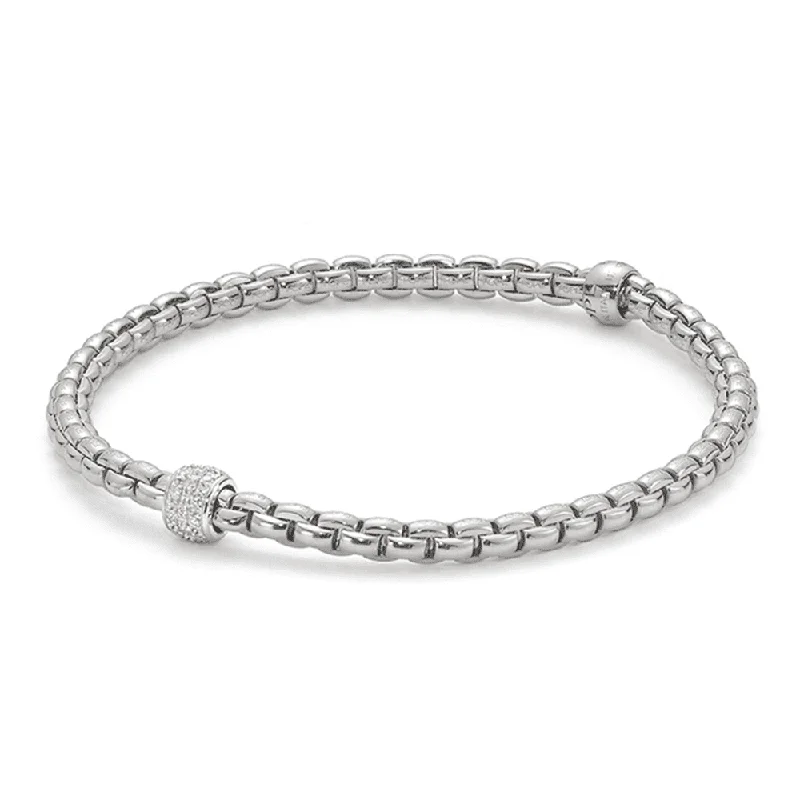 Custom Engraved Silver Bracelets-Eka 18ct White Gold Bracelet With Pave Diamond Set Rondel