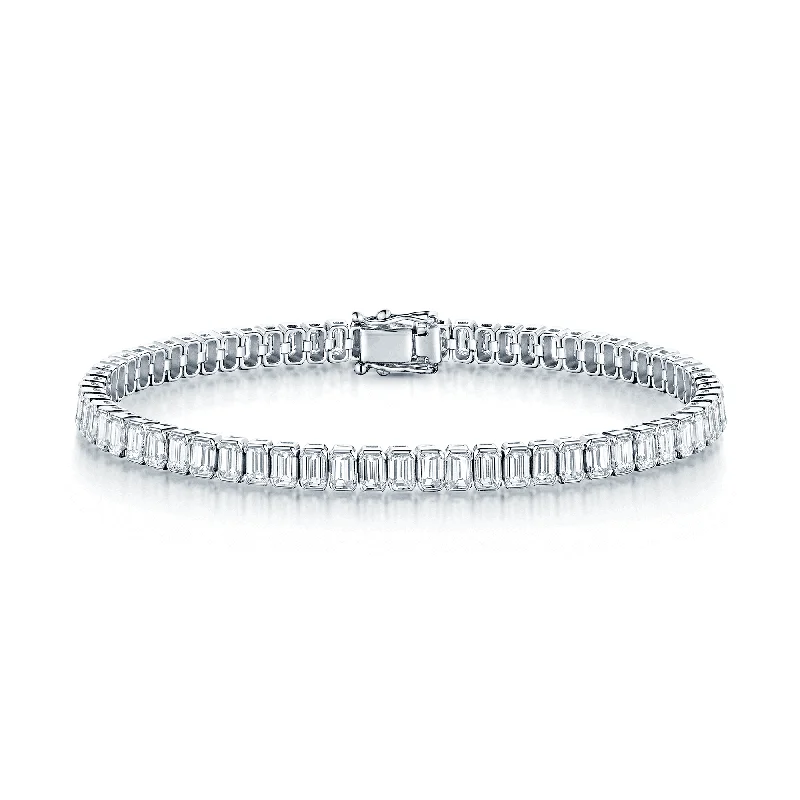 Luxury Diamond Bracelets-18ct White Gold Emerald Cut Diamond Rubover Set Bracelet