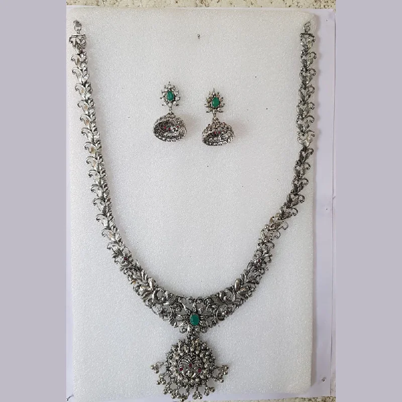 Pearl and Diamond Necklace-Shreeji Oxidised Plated Pota Stone Necklace Set