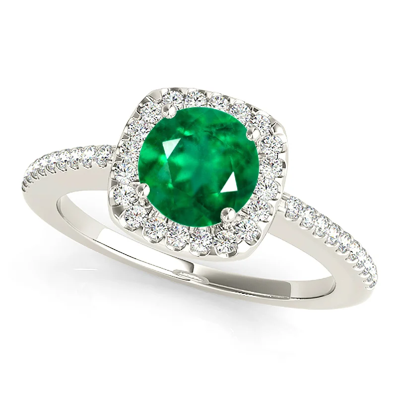 Women's Diamond Ring-1.70 ct. Genuine Emerald Ring With Halo And Thin Diamond Shank