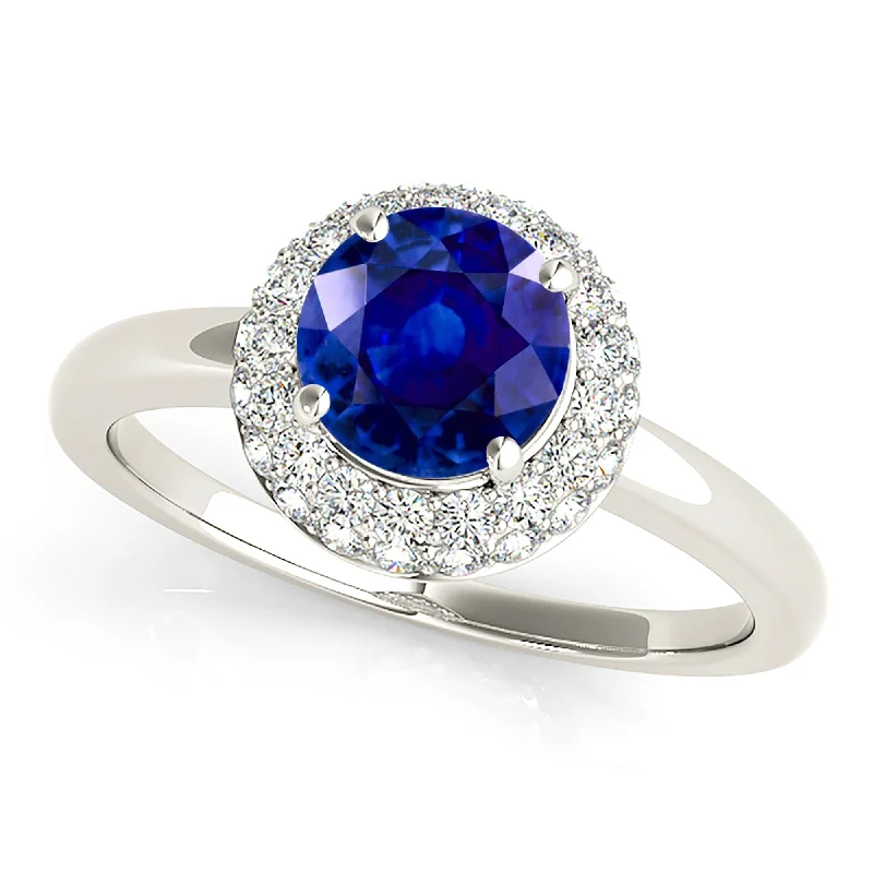 Fancy Diamond Ring-1.35 ct. Genuine Blue Sapphire Solitaire Halo Ring