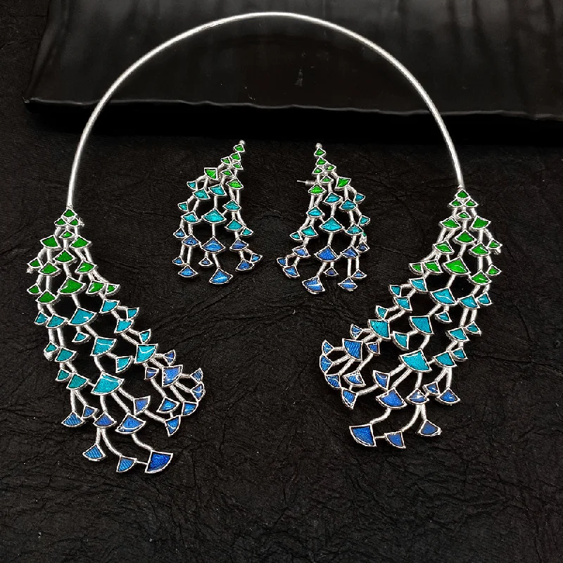 Gold Bangle Necklace-Deep Jewell Oxidised Plated  Meenakari Necklace Set