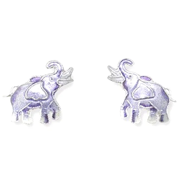 Bridal Wedding Earrings-Elephant Sterling & Enamel Post Earrings