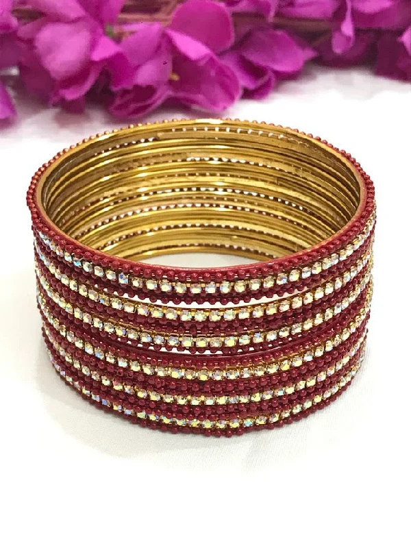 Premium Quality Silver Bangles-Alluring Red Color Stone Design Bangles For Women