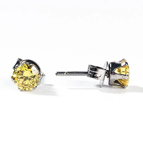 Silver Dangle Earrings-Sexy Sparkles Women's 6mm Stainless Steel Round Pale Yellow Cubic Zirconia Stud Earring Silver Plated