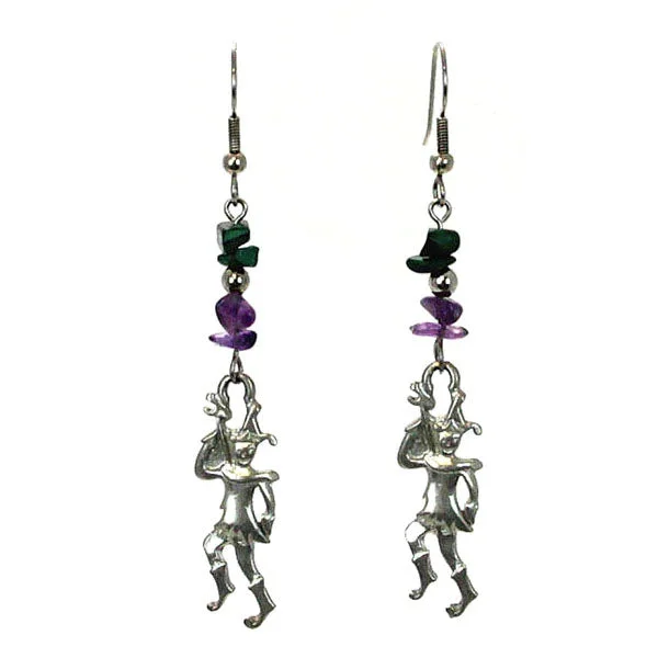 Luxurious Sapphire Earrings-Mardi Gras Jester Earrings, Pewter