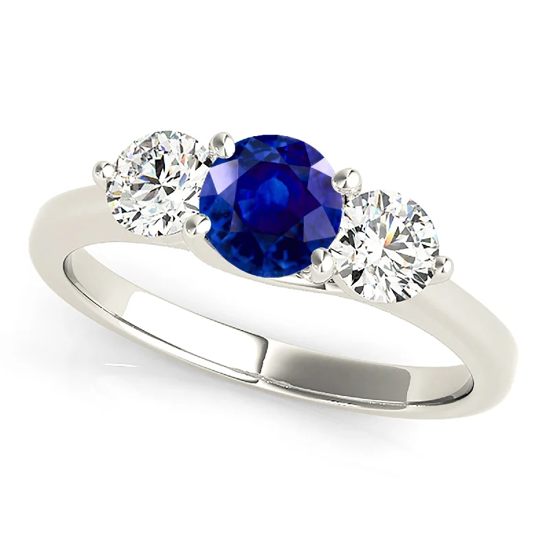 Luxury Ruby Ring-1.35 ct. Genuine Blue Sapphire Three Stone Engagement Ring