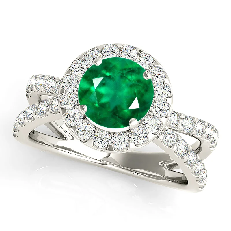 Personalized Wedding Ring-1.75 ct. Genuine Emerald Halo Criss Cross Ring