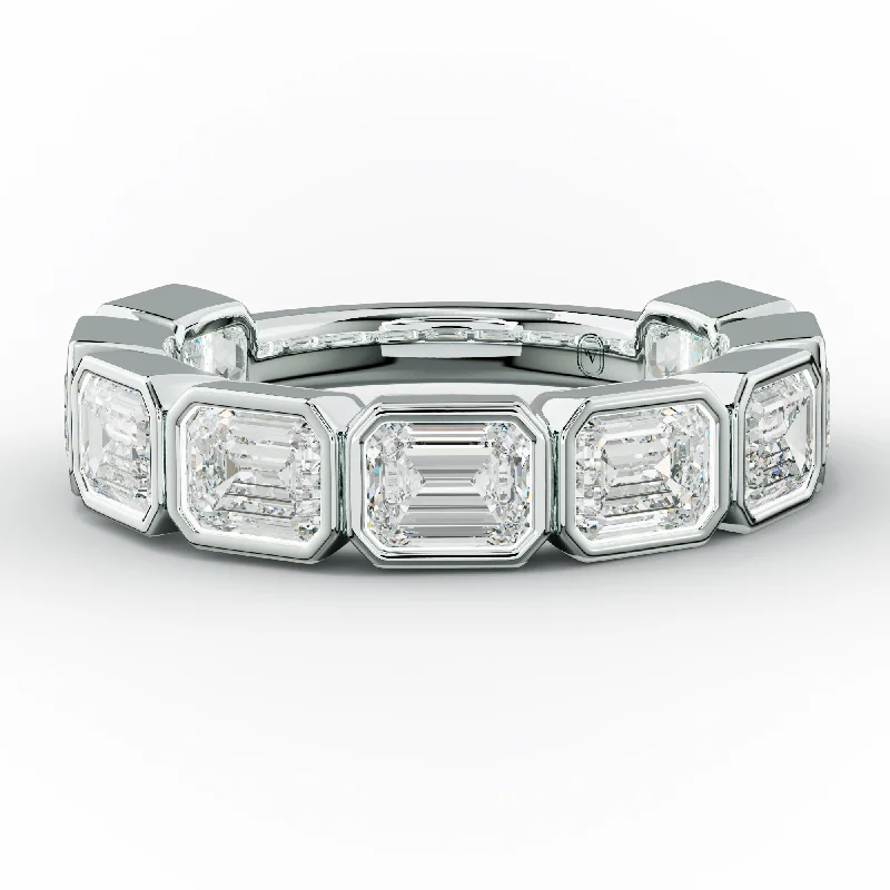 Rose Gold Stackable Ring-3.0 Carat East West Emerald Cut Bezel Set Diamond Anniversary Band