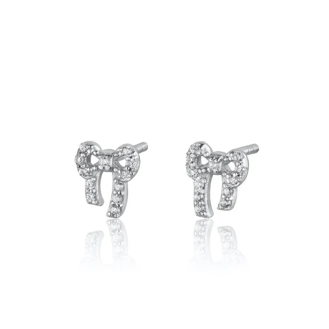 Sterling Silver Earrings-Scream Pretty Sterling Silver Zirconia Bow Stud Earrings