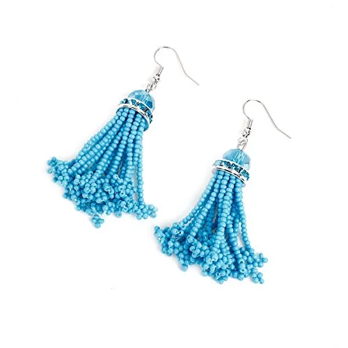 Gold Plated Earrings-Sexy Sparkles Women's Beaded tassel earrings Long Fringe Lightweight Drop Earrings Dangle