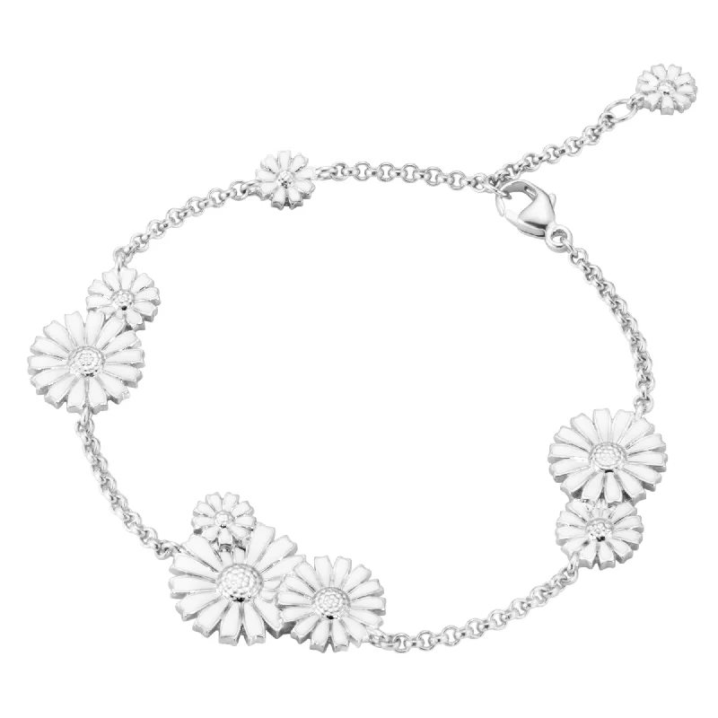 Elegant Pearl Bracelets-Daisy Silver & White Enamel Layered Bracelet