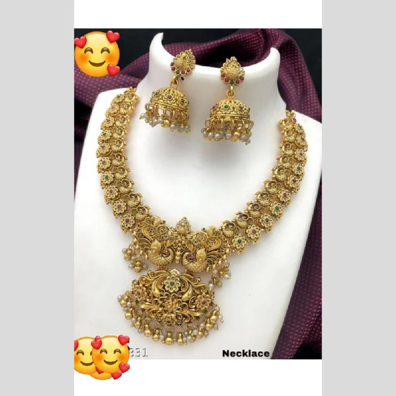 Silver and Pearl Necklace-Manisha Jewellery Gold Plated Pota Stone And Pearls Necklace Set