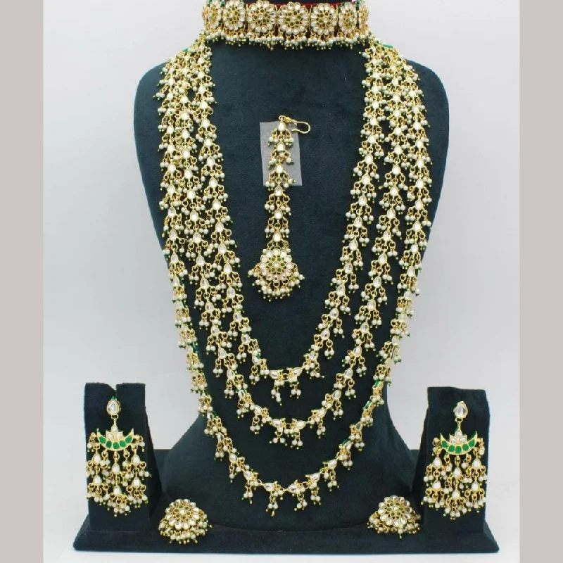 Bohemian Layered Necklace-Kavita Art Gold Plated Kundan Stone And Pearls Necklace Combo Set