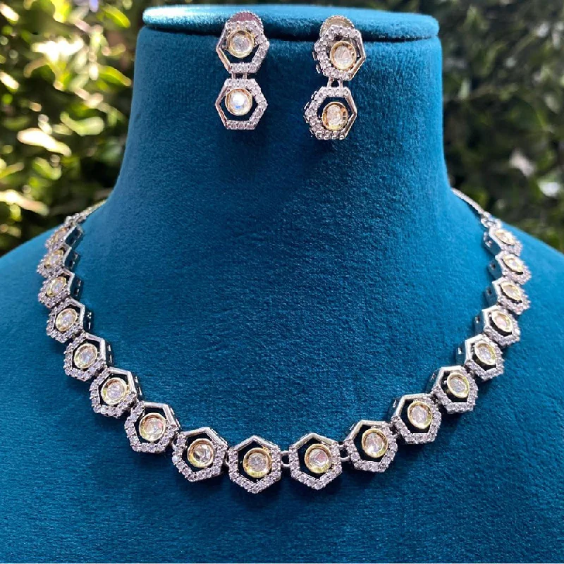 Artistic Crystal Necklace-Royal Kundan Jewellery 2 Tone Plated Austrian Stone Necklace Set