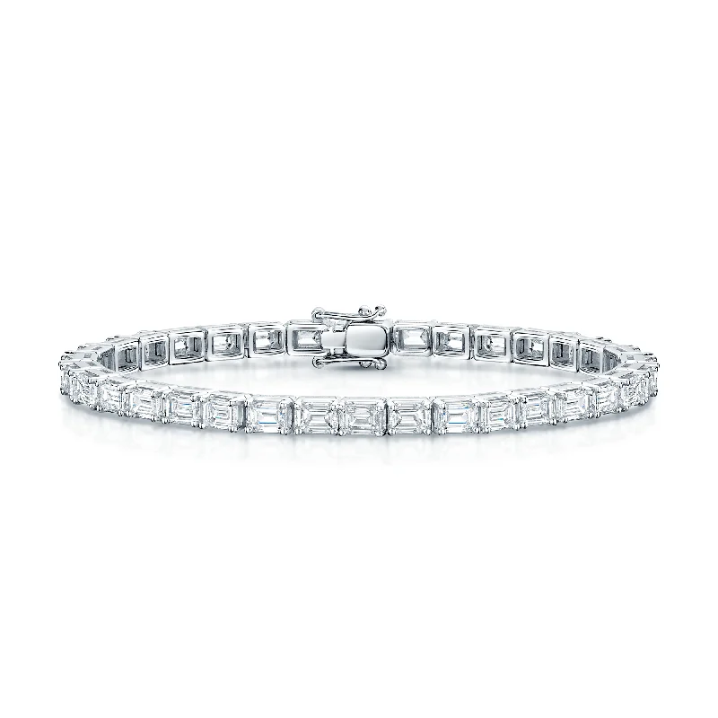 Stylish Men’s Bracelets-18ct White Gold Emerald Cut Diamond Tennis Bracelet