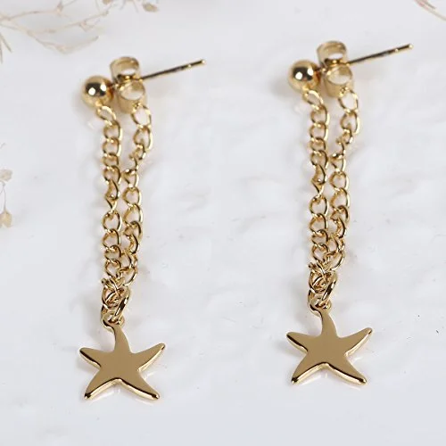 Unique Statement Earrings-SEXY SPARKLES stainless steel Starfish Dangling Chain stud earrings for girls teens women Hypoallergenic