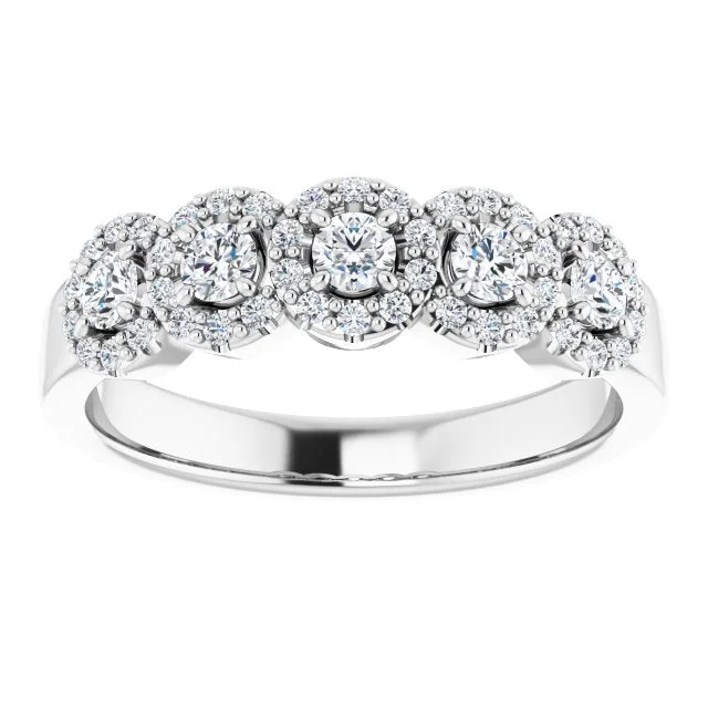 Fashion Diamond Ring-0.50 ct. Round Cut Diamond 5 Stone Halo Wedding Band