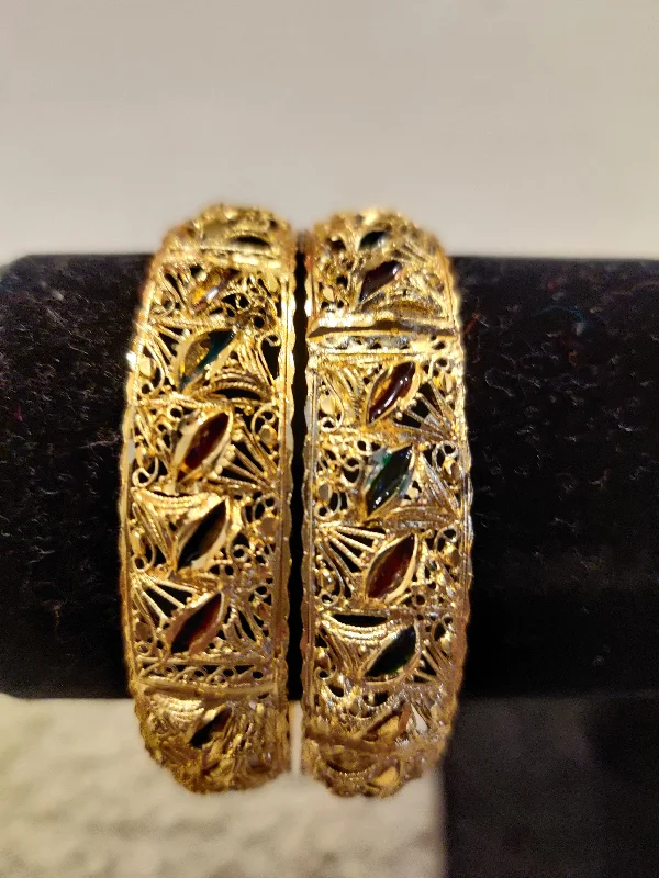 Antique Silver Bangles-Attractive Gold Plated Designer Bangles Set For Women