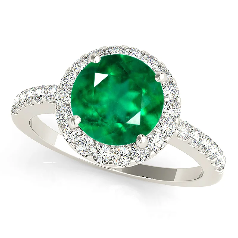 Solitaire Engagement Ring-2.00 ct. Genuine Emerald Halo Ring With Side Diamonds